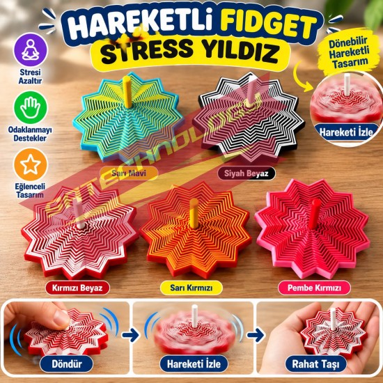 Hareketli Yıldız Oyuncak – 3D Baskı Stres Çarkı, Masaüstü Dekorasyon ve Eğlenceli Oyuncak(Yıldız)