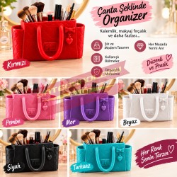 Çanta Şeklinde 5 Bölmeli Kalemlik & Makyaj Organizer (Mini model)