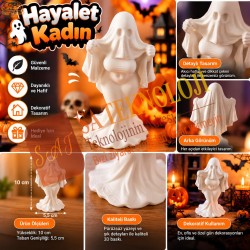 Hayalet Kadın Figürü Masaüstü Biblo – Halloween Dekorasyonu, Korku Temalı Süs (Beyaz 10cm)