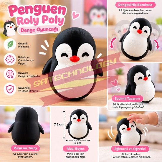 Penguen Roly Poly Oyuncak – Sallanan Denge Oyuncağı, Sevimli Dekoratif Penguen
