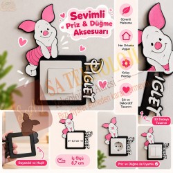 Sevimli Piglet Karakterli Dekoratif Priz ve Anahtar Çerçevesi Süsü - Çocuk Odası 3D Detaylı Duvar Dekoru