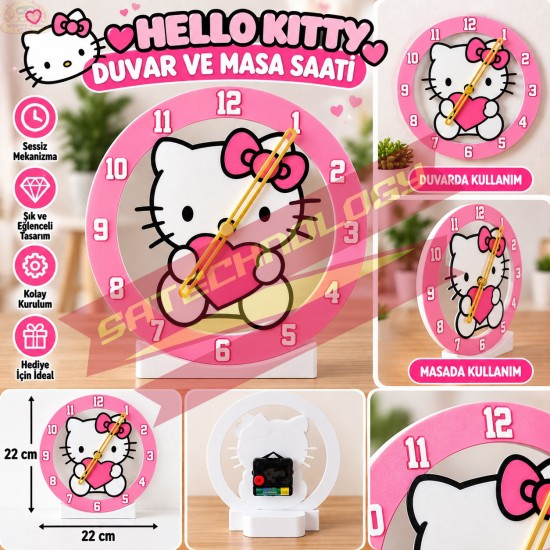 Hello Kitty Modelli 22 cm Masa ve Duvar Saati – Dekoratif Çocuk Odası ve Hediye Saati
