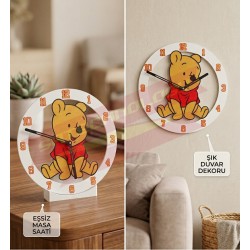 Winie The pooh Temalı 22 cm Duvar ve Masa Saati Dekoratif Çocuk Odası ve Oyun Odası Saati