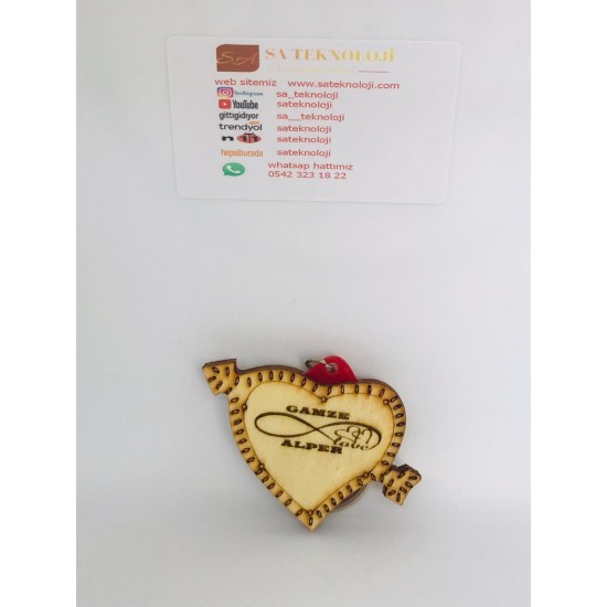 Kalp şeklinde ahşap anahtarlık(kişiye özel tasarım)