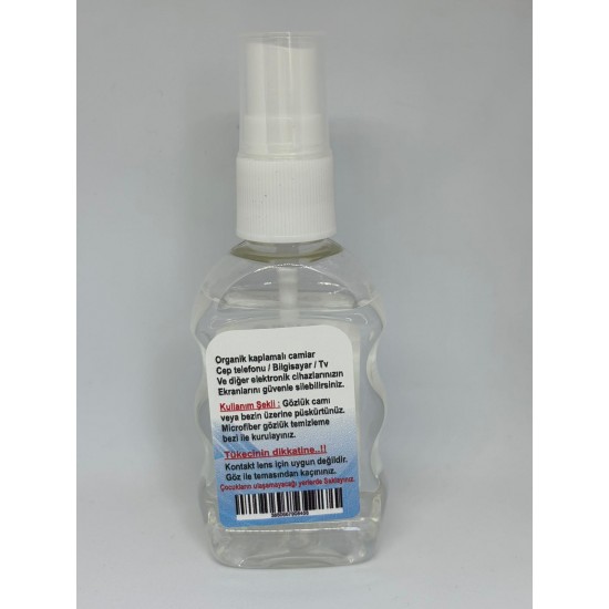 Gözlük camı temizleme solüsyonu ve silme bezi